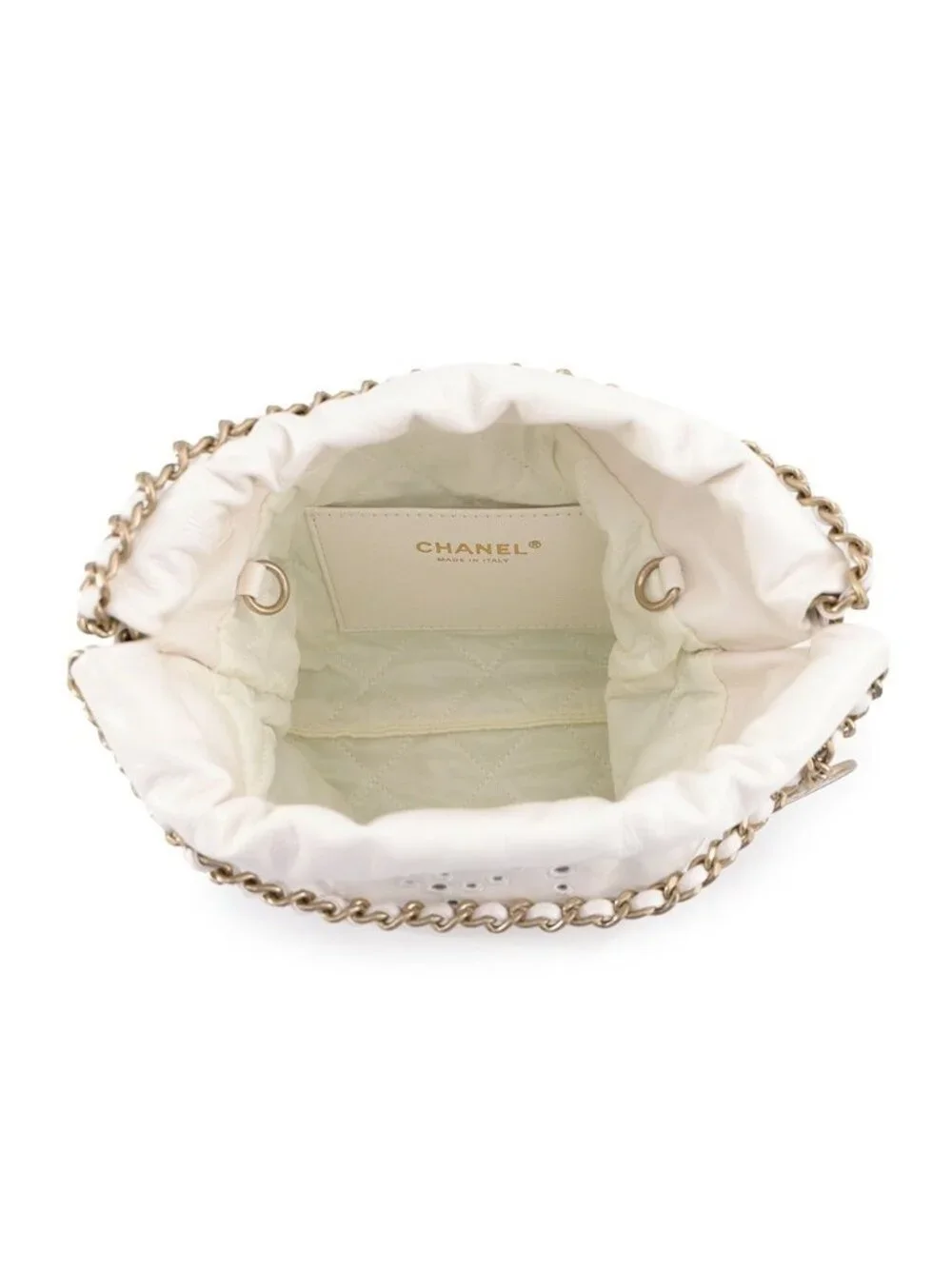 Chanel Handbag 22 Mini Perforated CC Logo Shiny Calf Leather 2-Way White